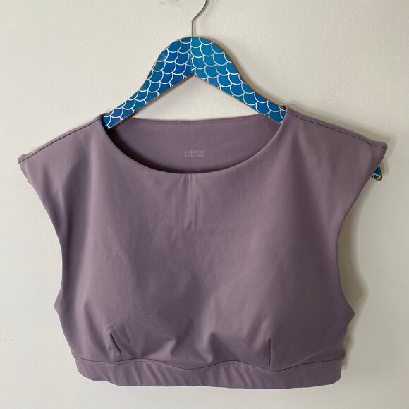 GIRLFRIEND COLLECTIVE Jolene Cropped Bra Cap Sleeve Padded Top Size Large - Picture 4 of 8